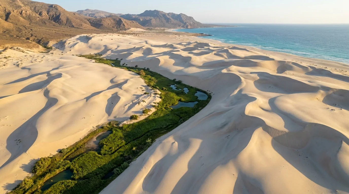 Hayf Sand Dunes — dune field with green spring strip