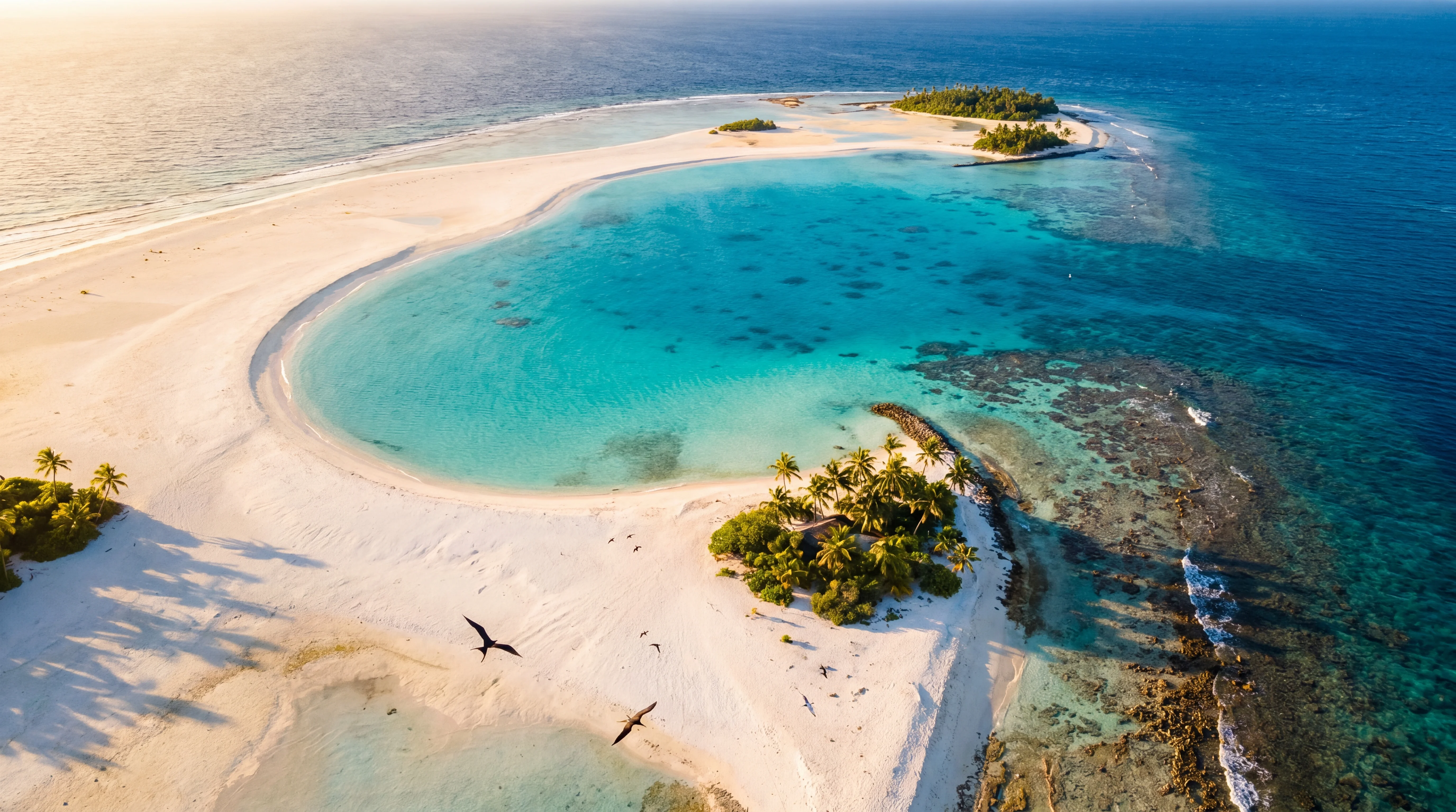 Aerial view of Detwah Lagoon at golden hour