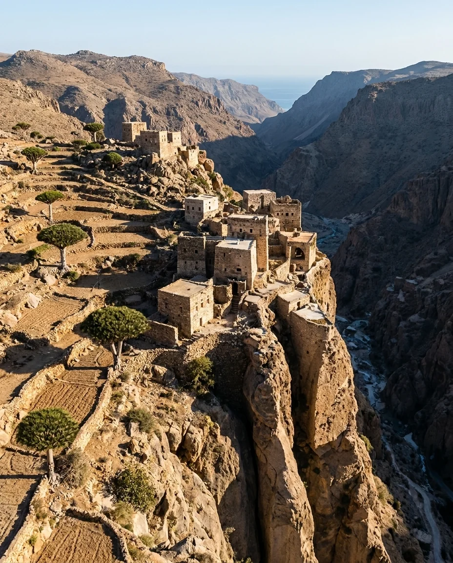 Skant Village — traditional Socotri settlement in the mountains